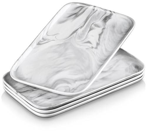 MALACASA Bandeja de Servir de Porcelana, Juego de 4 Piezas, Bandeja Rectangular Grande para Buffet, Sushi, Tartas, Aperitivos En Casa/Restaurante, 30 X 18 Cm, Color Gris Mármol…