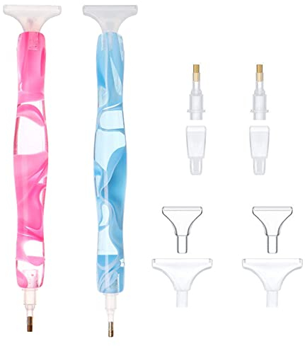 Diamond Painting Stift, Resin Diamond Painting Pens, Diamanten Kurviger Stift, Diamant-Malerei Werkzeuge, Diamant Malerei Zubehör, 2 Stücke, Mit 8 Stücke Ersatz Stiftköpfe