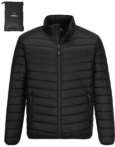 Outdoor Ventures Herren Steppjacke Leichte Warme Übergangsjacke Packbare Pufferjacke, Wasserbeständige Outdoorjacke für Outdoor Casual Schwarz XL