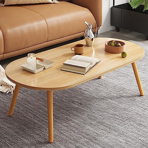 TAOBOU Niedriger ovaler Couchtisch, solide Tischbeine, moderner Couchtisch, Mitteltisch für Wohnzimmer, Teetisch, Beistelltisch für Wohnzimmer, Kleiner Raum, 80 x 45 x 40 cm (Holzfarbe)