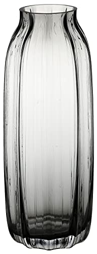 Black Grey Glass Flower Vase, Tall Glass Vase with Dark Grey Bud, Height 32cm, Simple Striped Design for Floor Decoration, Home Decor, Decoration