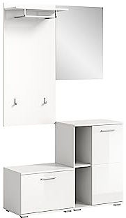 xonox.home X98A9G01 Garderobenkombination 110x191x37 cm in weiß Nachbildung und weiß Hochglanz