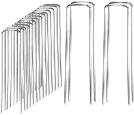 Garden Ground Pegs Staples, Sod Stakes Anchor Pinfor securing weed landscape fabric, netting, fleece, ground sheets (Silver, 20Pcs)