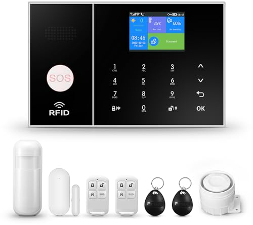 PGST Alarmanlage Haus, 8-teiliger Alarmanlage Set mit Wi-Fi und APP, PIR-Sensor, Tür- und Fenstersensoren, Fernbedienungen, Kompatibel mit Alexa, Anwendbar auf Wohnung, Garage, Büro (2,4GHz WLAN)