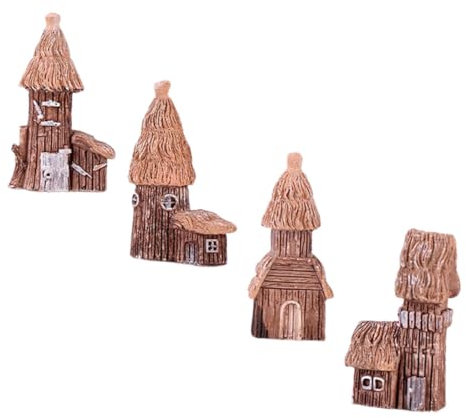 HANABASS 4 Piezas Casa De Pastoral De Troncos Pequeños Adornos. Ornamento De La Casa De Micro-Escena Adornos De Cabaña De Jardín De Hadas Resina Microescena Productos Domésticos Rural