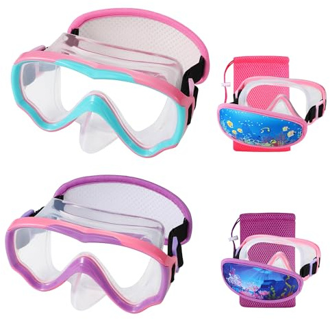 RUIGAO 2PK Goggles Kids 6-14, Diving Mask Neoprene Padded Strap，Water Goggles Do not Pull Hair