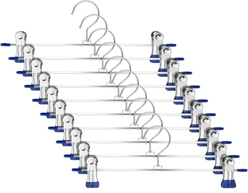 Dunkwckore 10 Pezzi Grucce Pantaloni, Appendini per Pantaloni 30cm, Regolabili Appendini per Pantaloni Metallo, Grucce Gonne con Pinze Appendiabiti con per Pantaloni, Calzini e Jeans