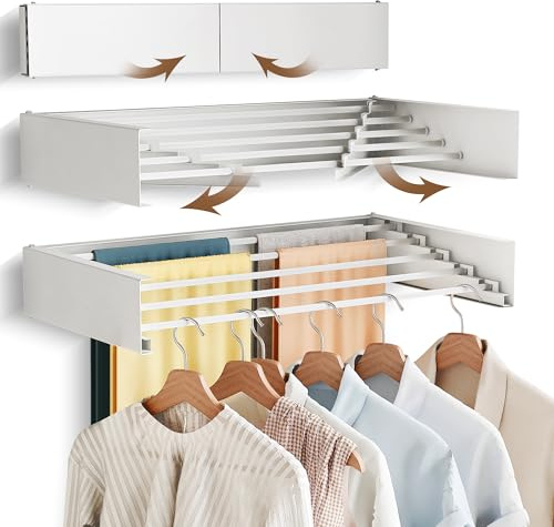 BOQORAD Estante de secado de ropa, estante de secado de ropa montado en la pared, estantes colgantes plegables para lavandería, estante de secado de lavandería, estante de ropa montado en la pared (28