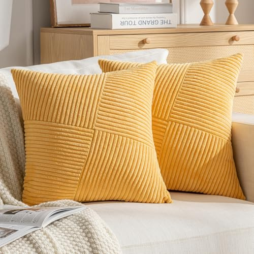 DecorMommt Fundas Cojines 50x50 Amarillo Fundas de Cojines Suaves Pana Funda Cojin Lujo Otoño Decoracion 2 Piezas Funda Cojines por Sala de Estar Dormitorio Sofá Cama Cojin Decoración