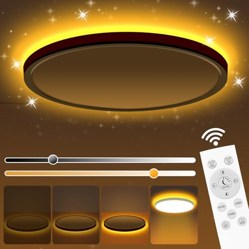 PAZEAU Lampara Techo, 24W Plafon Led Techo con Mando,Luz Nocturna Regulable 1800K,3000K/4000/6500K Plafones Para Salon Dormitorio Techo Cocina Sala de Estar Comedor Balcón Pasillo - redondo,Ø29 CM