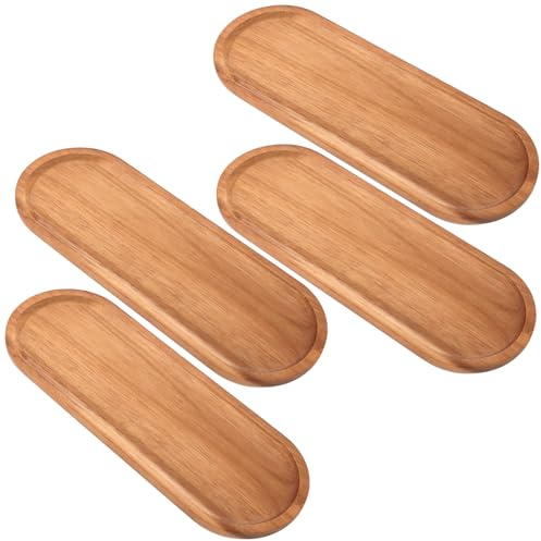 SHUESS Juego de 4 bandejas ovaladas de madera, perfectas para soporte de comida/barbacoa, para servir queso, sushi, aperitivos de vacaciones y más