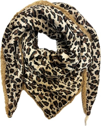 Jeamis XXL triangel teddypäls halsduk stickad halsduk leopard varm vinter halsduk mode tyg triangulär halsduk med knapp stola höst vår duk lejon, BRUN, 165 x 78 cm