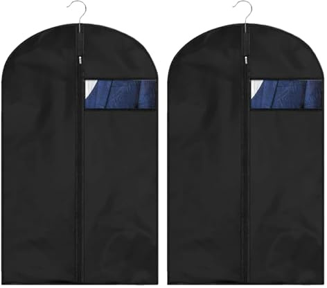 Fundas de Ropa,2 PCS Protector de Ropa Transpirable Negro Bolsas Ropa Almacenaje Transpirable Bolsas de Ropa Funda Ropa Plegable Ropa Antipolvo Impermeable para Trajes Chaquetas y Vestido