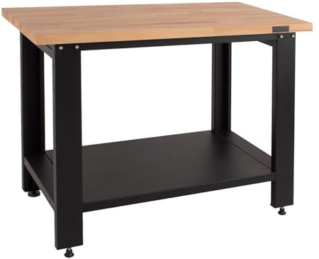 TRUTZHOLM Werkbank Profiline XL 120x65 cm 600 kg Traglast Werkstatttisch mit rostfreiem Stahlgestell & massiver 4 cm Holzarbeitsplatte Werktisch mit bequemer Arbeitshöhe von 93 cm für Werkstatt Garage