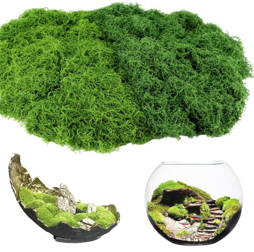 ddckj Fake Moss 200g Artificial Moss for Indoor Plant pots,Room Balcony Garden,Landscaping,Crafts, Decor, Model Making,Patio,Floristry and More (Dark Green 100g+Light Green 100g)