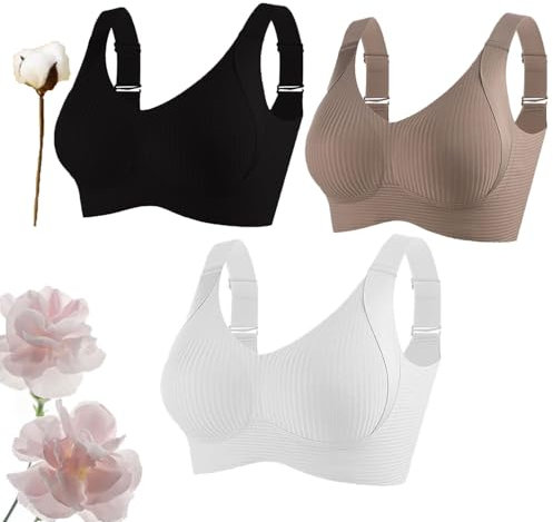 GOOEIC Super Firming Bra | Wire-Free Push-Up Bra No More Sagging Breasts, Women's Ribbed Push Up Adjustable (3PCS-A,M)