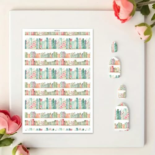 BAOFALI Transfer Paper for Polymer Clay, 12Pcs Books and Flower Wall Water Transfer Sheets for Polymer Clay, Watercolor Pattern Polymer for DIY Art Jewelry Earrings Pendants Decor 5.8X3.9 inch