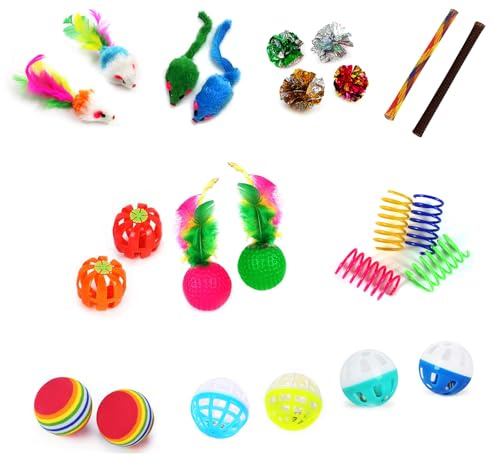 iCAGY 24-Piece Cat Toys Kit: Crinkle Balls, Bell Mice, Spring Toys - Assorted Colors for Indoor Cats Kittens