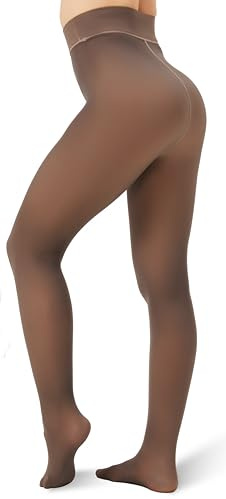 Viozocy Collants Chauds Hiver Femme Effet Peau Fausse Transparence Haute Taille Modellante Doublure Polaire 220g Collant Brun avec pied doublé L