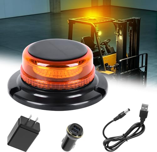 ROUTEKING Gyrophare LED Sans Fil solaire - Rechargeable Gyrophare Magnetique Orange LED, 12V/24V lampe d'avertissement avec chargeur de voiture et câble USB pour voiture, camion, tracteur (Ambre)