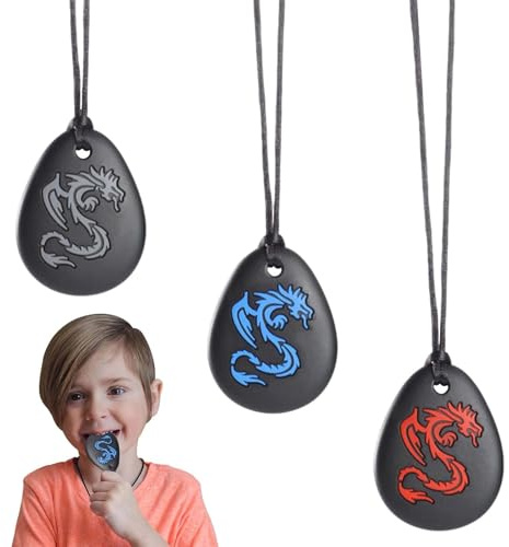 Dryxog 3 Stück Kaukette für Kinder Beißkette Adhs Spielzeug Chew Necklace Sensory Chewing Necklace Good Flexibility Sensory Chew Toy Beißende, Fingernägel Kauen für Jungen Und Mädchen(Drachenmuster)