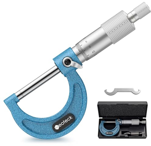 Neoteck Extern mikrometer 0–25 mm noggrannhet 0,01 mm med spärr - hårdmetallstäd, krom satin laserexamen - metallmätverktyg för mekanisk verkstad