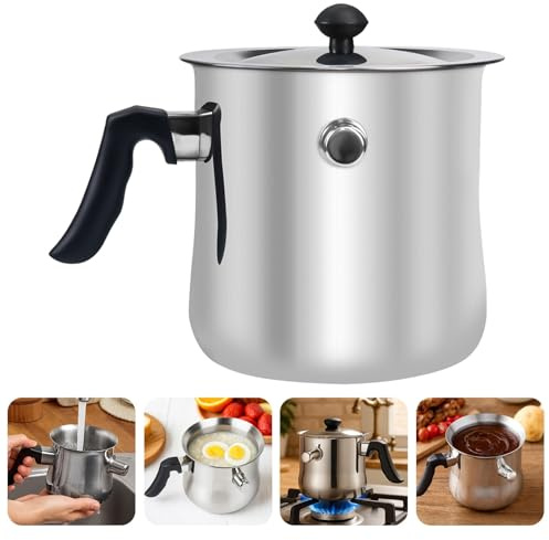 1.5L Milchtopf mit Deckel, Simmertopf mit Pfeife, Puddingtopf aus Edelstahl, Milchtopf Doppelwandig für Gas, Elektro und Induktion