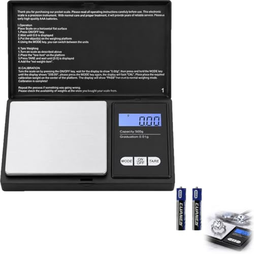 Báscula de Precisión Portátil 500g / 0.01g con Pantalla LCD y 7 Unidades de Peso - Balanza de Joyería de Alta Precisión - Ideal para Oro, Plata, Monedas y Más - Compacta y Funcional
