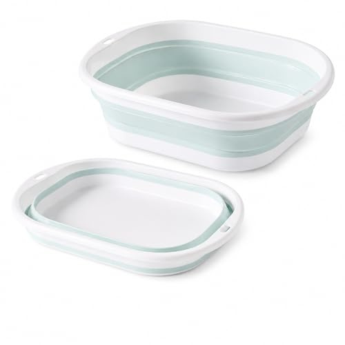 Admygo Collapsible Washing Up Bowl 9L, Portable Foldable Silicone Hand Wash Basin, Space Saving Camping Sink for Travel, Kitchen, Home (Blue, Large)