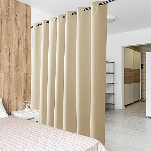 PONY DANCE Extra Wide Room Divider Privacy Curtain - Long Eyelet Thermal Insulated Curtain Super Soft Room Darkening & Energy Saving & Soundproof Panel, 1 Panel, 100 x 95 Inch, Biscotti Beige