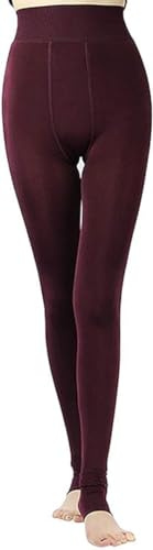 Fioeyr Thermo-Leggings für Damen, Winter, dick, Samt, dehnbar, mit Fleece gefüttert, elastisch, hohe Taille, eng, wein, One Size