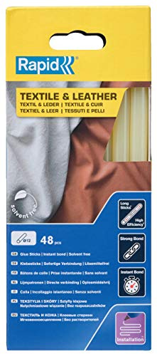 Rapid Confezione da 48 Stick di Colla per Tessuti e Pelle, Diametro 12 mm x 190 mm, Colore Giallo, Adatti per Moquette, Nabuk, Senza Solventi, Incollaggio Rapido (5001419)