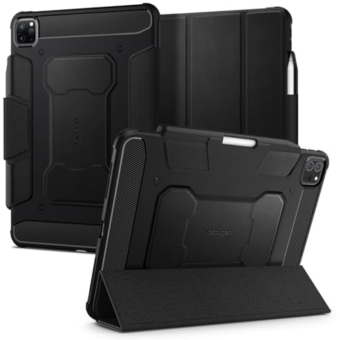 Spigen Rugged Armor Pro Hülle Kompatibel Mit iPad Pro 11 Zoll Generation 4 2022 | 3 2021 | 2 2020 | 1 2018 mit Apple Pencil (2. Gen) Halter - Schwarz