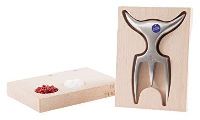 Tridens Hand Finished Ergonomic Brushed Stainless Steel Fork, 165mm / 6.5-in With Two Sided Storage Beechwood Base, 100% Made In France