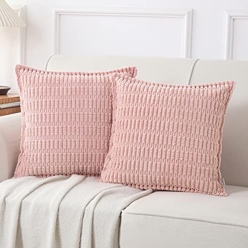 NordECO HOME Kordsamt Kissenbezug 50x50 cm Rosa Kissenbezüge Boho Dekorative DekoKissen Kissenhülle Sofakissen Weich für Sofa 2er Set
