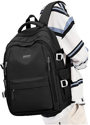 Schulrucksack Mädchen, Lässig Rucksack Damen Klein Modern Elegant Travelite Leichter Laptop Daypack Rucksack 14 Zoll Jungen Teenager Wasserdicht, Aesthetic School Stuff Bag, Schwarz