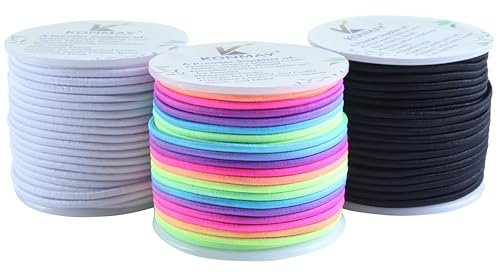 KONMAY 3 Rolls 1.5mm Rubber Elastic Cord, 90 Meters Mixed Stretchy Bracelet Strings for Necklace, Beading, Jewelry Making and Crafting
