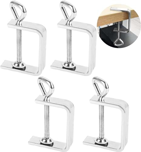 Lnjya Lot de 4 Pinces de Table en C - Pince à Vis Universelle Réglable - Support en Acier Inoxydable pour Serre-Joints (Argenté)