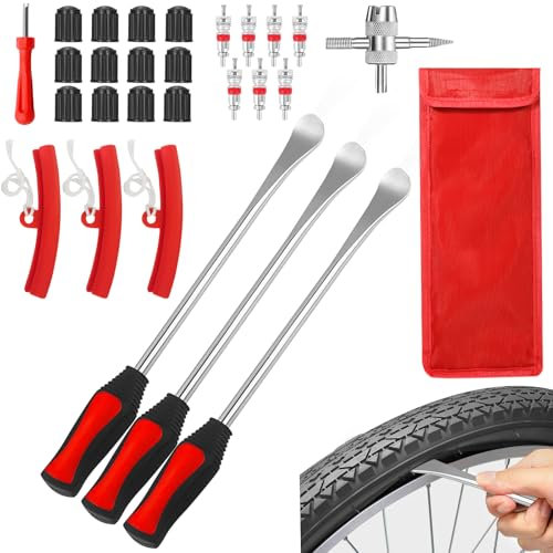 BBLTIFF 28pcs Reifenheber, Reifen Hebel Werkzeug Löffel, Werkzeuge zur Montage/Demontage von Reifen Mit 3 Rad Felge Protektoren Tool kit, Lever Iron Reifenwechselset für Motorrad Fahrrad Reifen