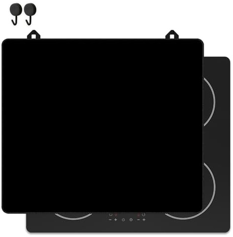 KitchyMist Protège Plaque Induction Noir Uni - 60x52 cm - Déco cuisine - Protection pour plan de travail - Cuisson protégée - Fond de hotte de cuisine