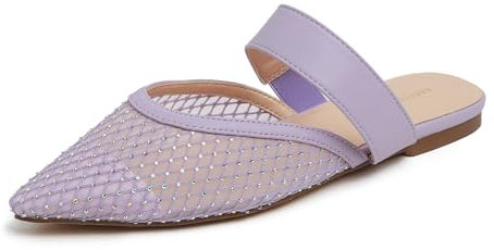 BREEZE NOUTHERLY Slingback erstklassige Damen Ballerina mit Ausgeh-Schuhe Sommer-Spitze Masche Flieder Strass Gummiband 38