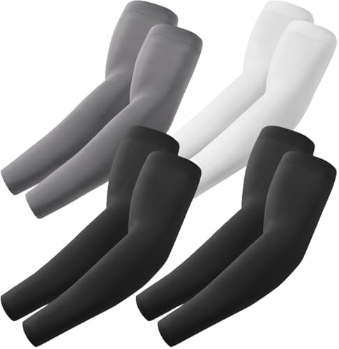 fuinloth 4 Pares Mangas de Brazo para Hombres y Mujeres, Deporte Compresión Protección Solar 2 Negro+Gris Oscuro+Blanco