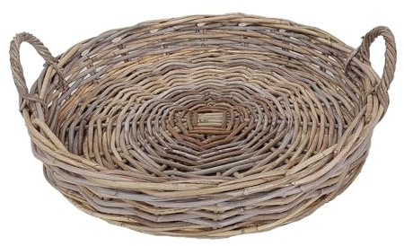 Willow Wicker Rattan Serving Tray with Handles Round Platter (Large) | Multi-Purpose Trays, Hand Woven, Natural Finish, Food, Drinks, Decoration, Decoartive Tray, Drinks Platter