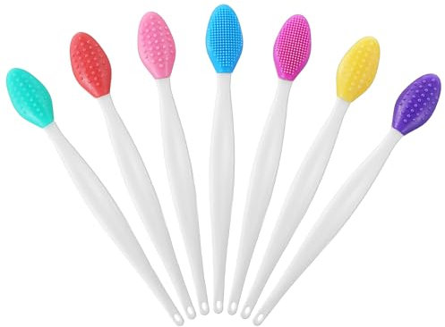 Oruola Lot de 7 brosses à lèvres en silicone coloré pour le visage, brosse double face, exfoliant doux pour les lèvres, outil pour le nez