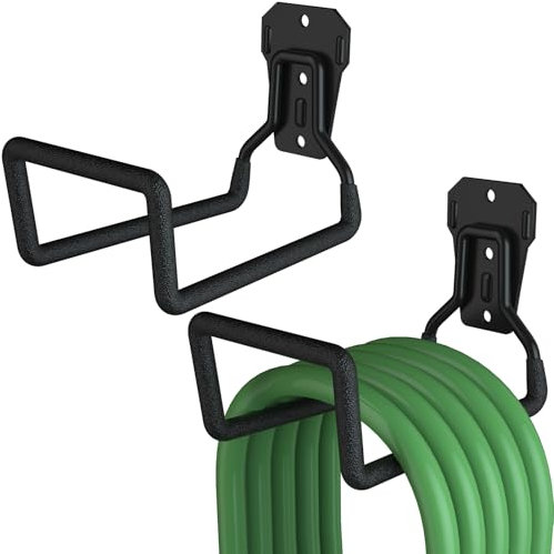 SWTOIPIG Supporto per tubo da giardino montato a parete in confezione doppia – Avvolgitubo e supporto gancio in metallo per esterni per la conservazione in cortile, garage e capannone