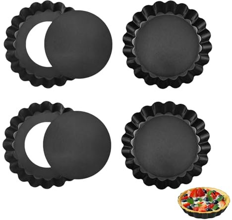 4 Pcs Egg Tart Tins,4 Inch Small Pie Dishes,Mini Cheesecake Pan,Quiche Pies Tartelette Pans,Round Miniegg Tarts Moulds,Non Stick Tartlet Mould with Loose Base,Fluffy Cake Tin,for Baking,Cooking