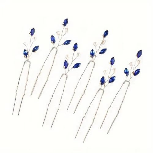 6 Stück Damen Haarspange Hochzeit Braut Haarschmuck Strass Haarnadel U-förmige Haarnadeln Kopfschmuck Haarklammer Frauen Haarstäbchen für Hochzeit Party Abendessen Bankett,Blau