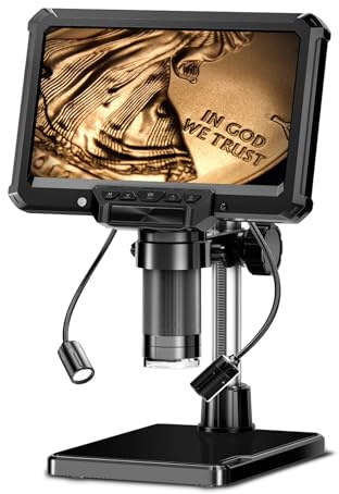 Denash 1000x Förstoring Digital Mikroskop med 1080p -kamera, 4,3 Tum HD -skärm, 32 GB TF -kort, LED -lampor, PC -vy, för Mynt, Stämpel, Smyckinspektion, för Lödning, Vuxna
