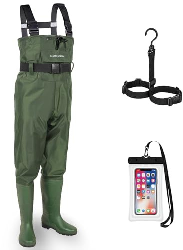 MOMODA 2-Ply Nylon/PVC Waterproof Chest Waders with Boots – Lightweight Fishing & Hunting Waders for Men and Women (M10/W12)