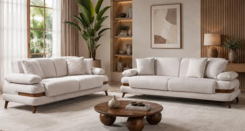 Statement Home Decor Chesterfield Sofa, Beige, 3+3 Seater Settee | Foam Seat Cushions, Free Assembly